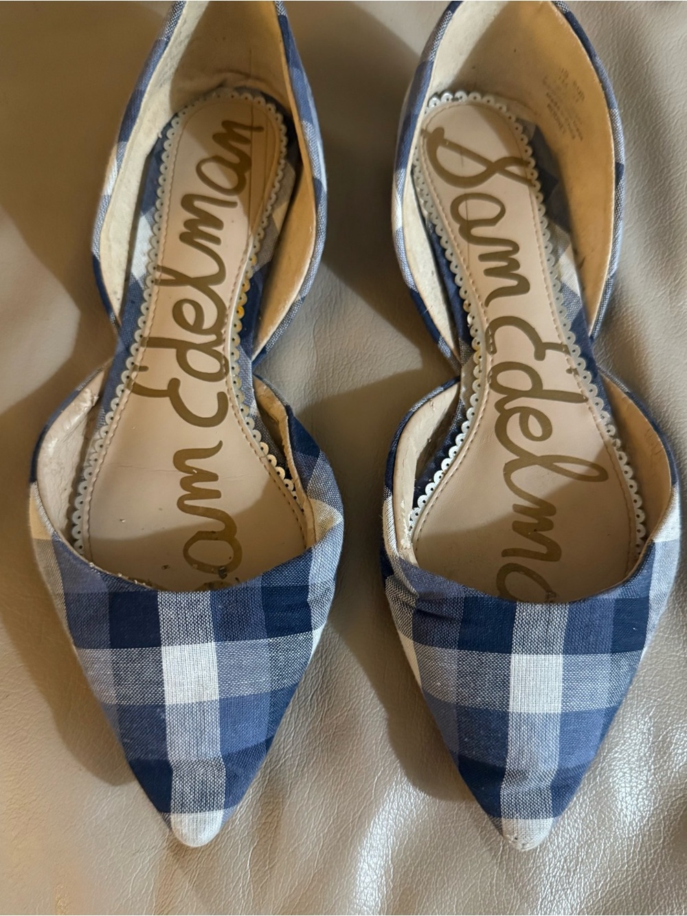 Sam Edelman Navy and White Plaid Pointed D'Orsay Flats